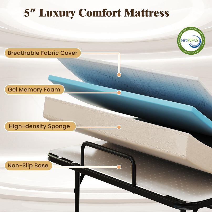 Cadre de lit pliant Giantex Twin avec matelas de 5 pouces et mousse à mémoire de forme (75" x 38")