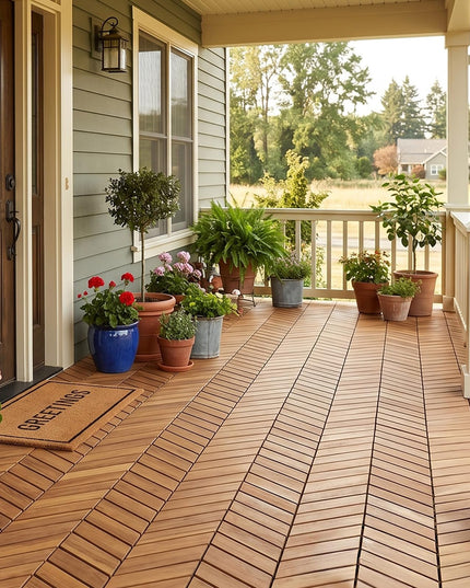 Giantex 30 PCS Acacia Wood Deck Tiles with Drainage Base