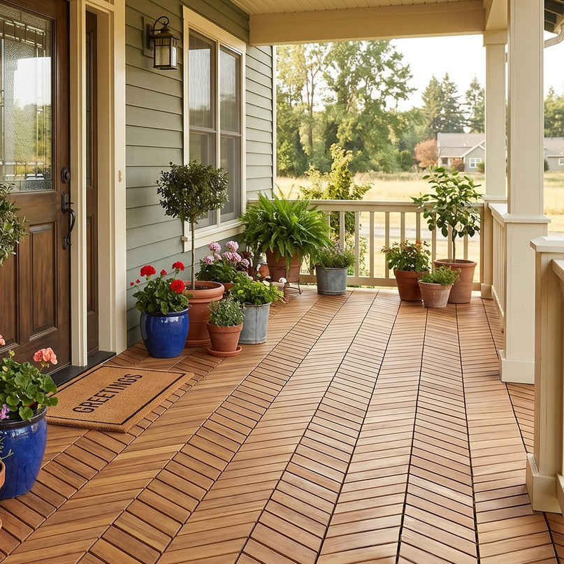Giantex 30 PCS Acacia Wood Deck Tiles with Drainage Base