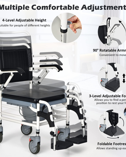 Giantex 4-in-1 Bedside Commode Shower Wheelchair