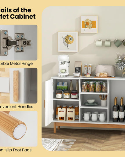 Giantex Buffet Sideboard, Kitchen Storage Cabinet with 3 Open Shelves & 2 Side Cabinets