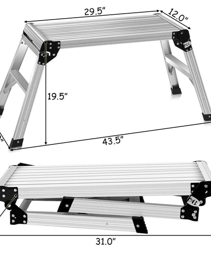 Giantex Capacity 330 LBS Heavy Duty Portable Bench Folding Ladders Stool w/Non-Slip Mat (Silver)