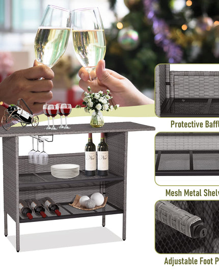 Giantex Outdoor Patio Wicker Bar Table