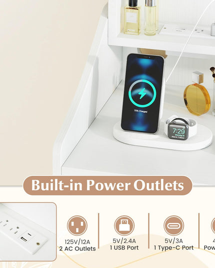 CHARMAID White Vanity Desk with LED Lighted Mirror