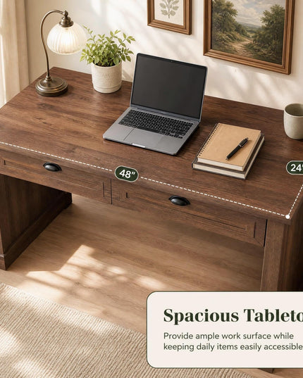GIANTEX 48" Mid Century Modern Computer Desk with 2 Drawers