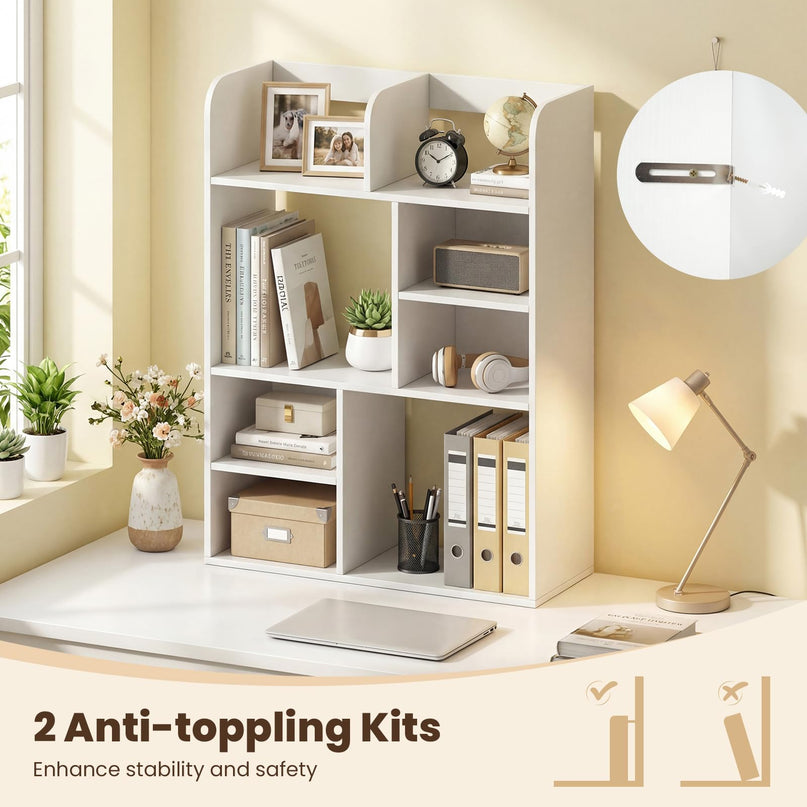 Giantex 3-Tier Desktop Bookshelf with 8 Open Storage Cubes for Computer Desk
