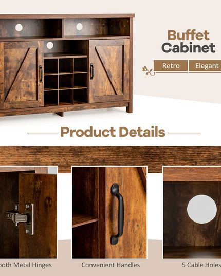 Giantex Buffet Sideboard, Farmhouse Kitchen Storage Cabinet, 9-Bottle Wine Rack & 2 Door Cabinets