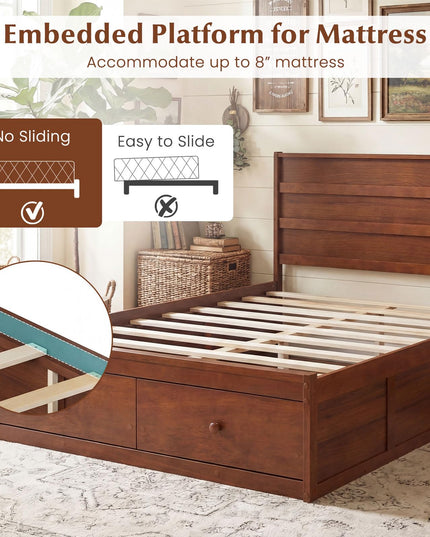 Cadre de lit Giantex pour lit double/simple avec tiroirs de rangement