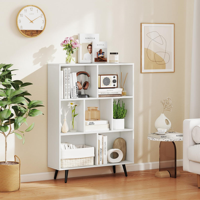 Giantex 7-Cube Bookcase 3-Tier Modern Bookshelf with 4 Metal Legs(31.5" x 9.5" x 42")