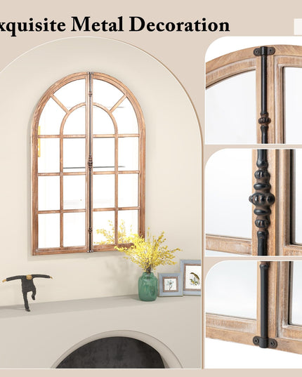 CHARMAID Farmhouse Arch Wall Mirror - 34"x24" Arched Window Pane Mirror