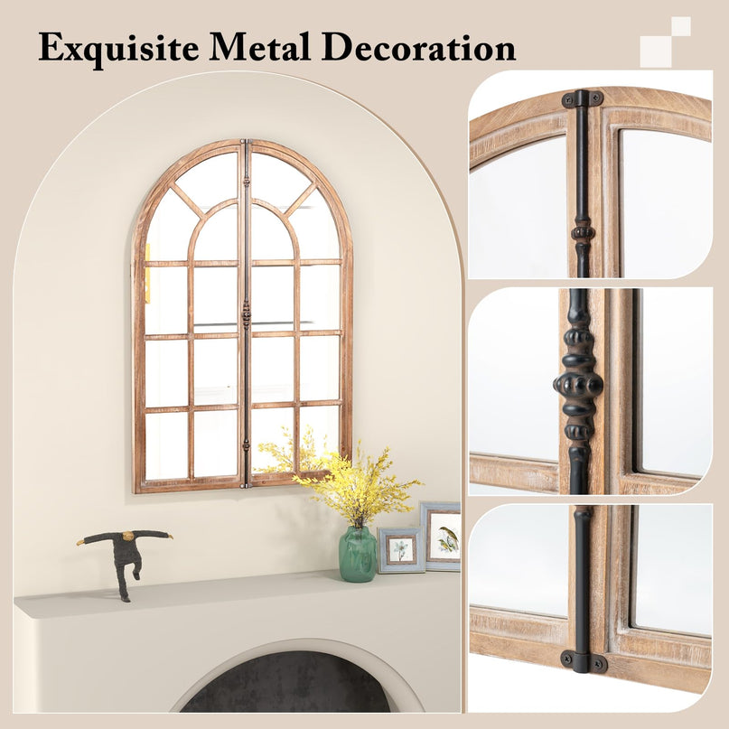 CHARMAID Farmhouse Arch Wall Mirror - 34"x24" Arched Window Pane Mirror