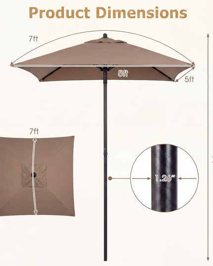 Giantex 5ft Square Patio Umbrella with Push Bottom Tilt