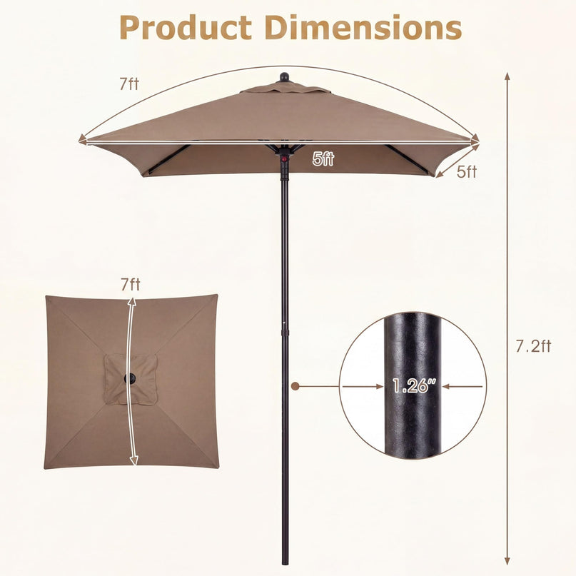 Giantex 5ft Square Patio Umbrella with Push Bottom Tilt