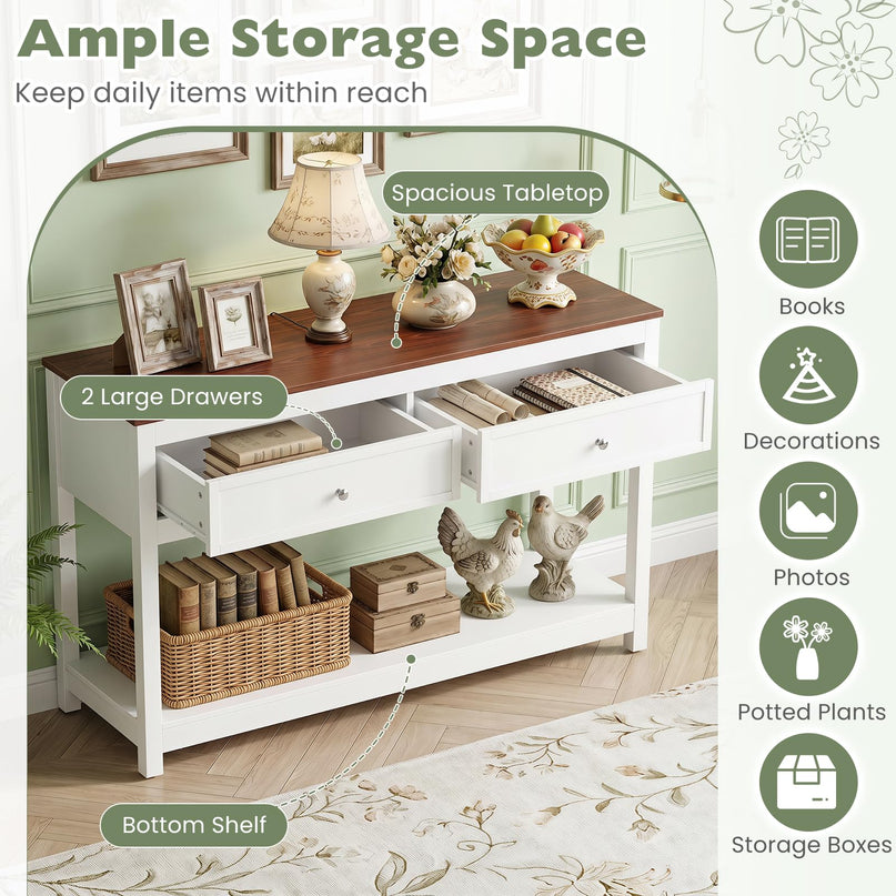 Giantex Farmhouse Console Table with 2 Drawers for Living Room