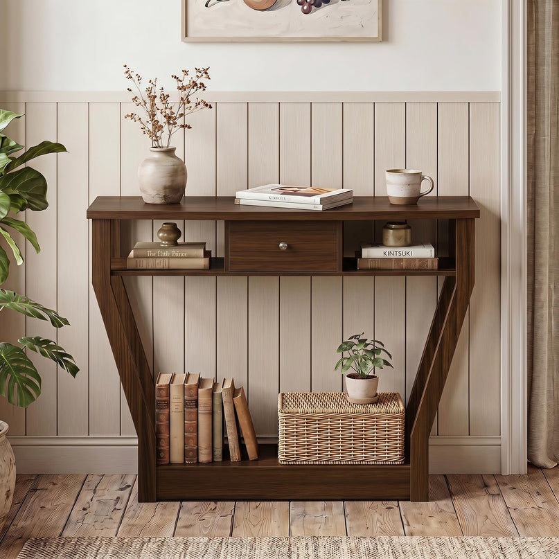 GIANTEX 43" Modern Console Table with Drawer & Storage Shelf