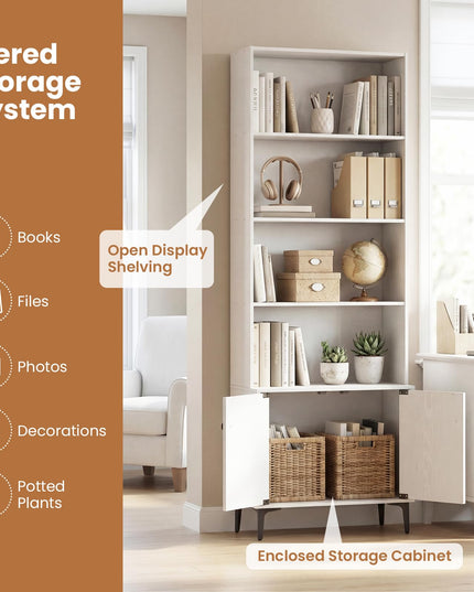Giantex 68.5" Tall Bookcases with 2 Doors | Floor Standing 5 Tier Bookshelf Display Shelves