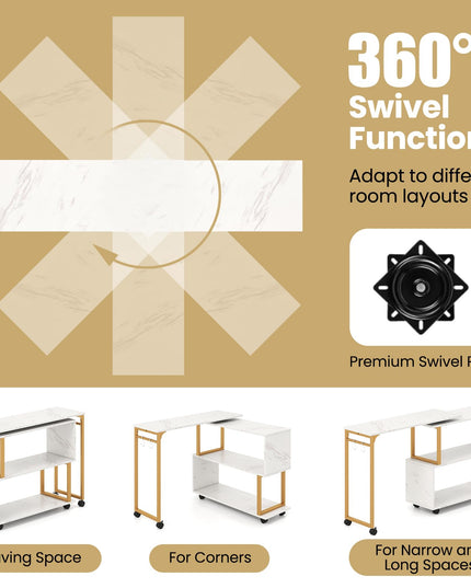 Giantex 360° Free Rotating Sofa Side Table Modern L Shaped Desk