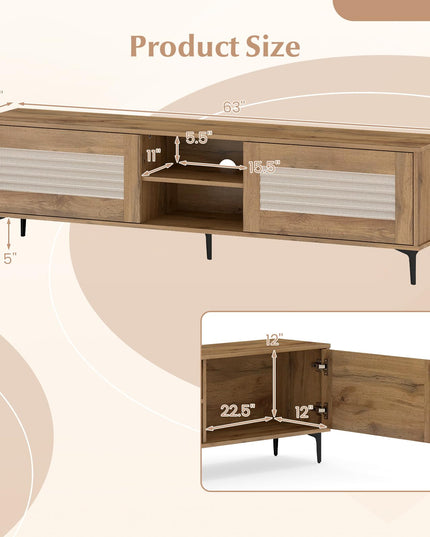 Meuble TV Moderne Milieu de Siècle Giantex pour TV 55-65 Pouces | Meuble TV à Rainures Ondulées