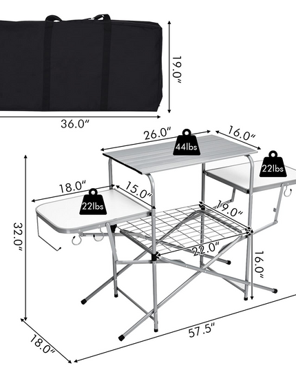 Giantex Folding Grill Table with 26'' Main Tabletop, Portable Aluminum Camping Table
