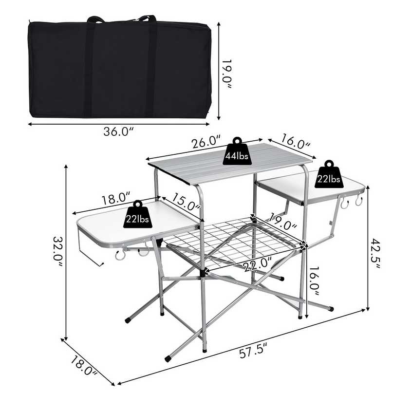 Giantex Folding Grill Table with 26'' Main Tabletop, Portable Aluminum Camping Table