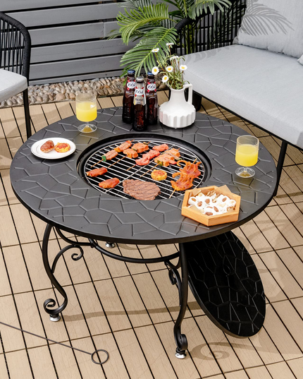 Fire Pit Table 4-in-1 Outdoor Dining Table, 36 Inch Multifunctional Metal Round Patio Table