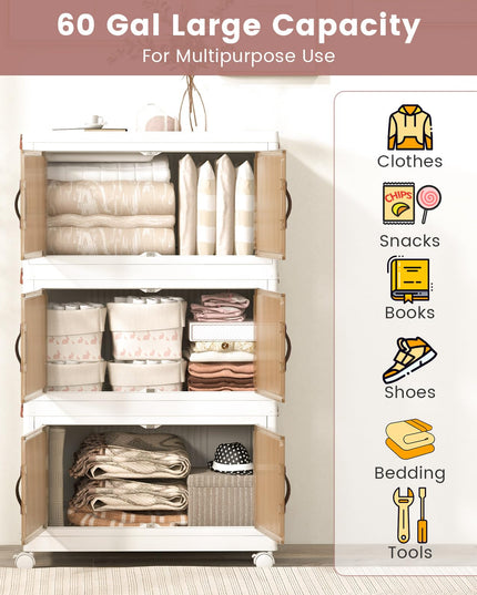 Giantex 3-tier Collapsible Storage Bins with Wheels and Lid