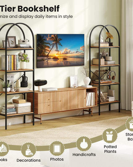 GIANTEX 4-Tier Arched Industrial Bookcase with Metal Frame (1/2)