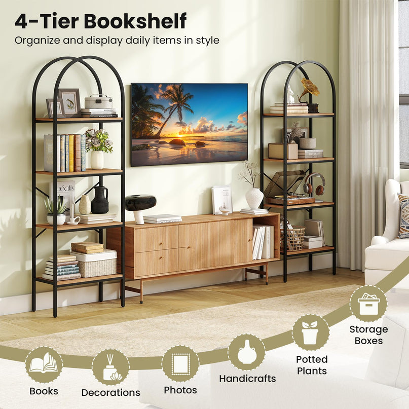 GIANTEX 4-Tier Arched Industrial Bookcase with Metal Frame (1/2)