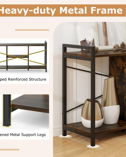 Giantex TV Stand for TVs up to 55", 3-Tier Entertainment Center with Open Storage Shelves, Side Guardrails & Metal Frame