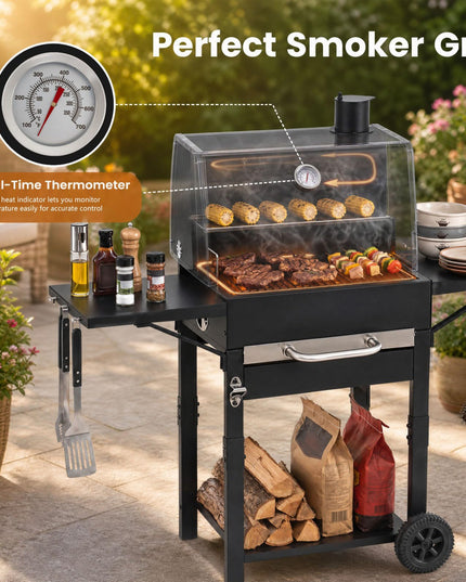Giantex Charcoal Grill with 2 Side Tables for Backyard Picnic Party Camping