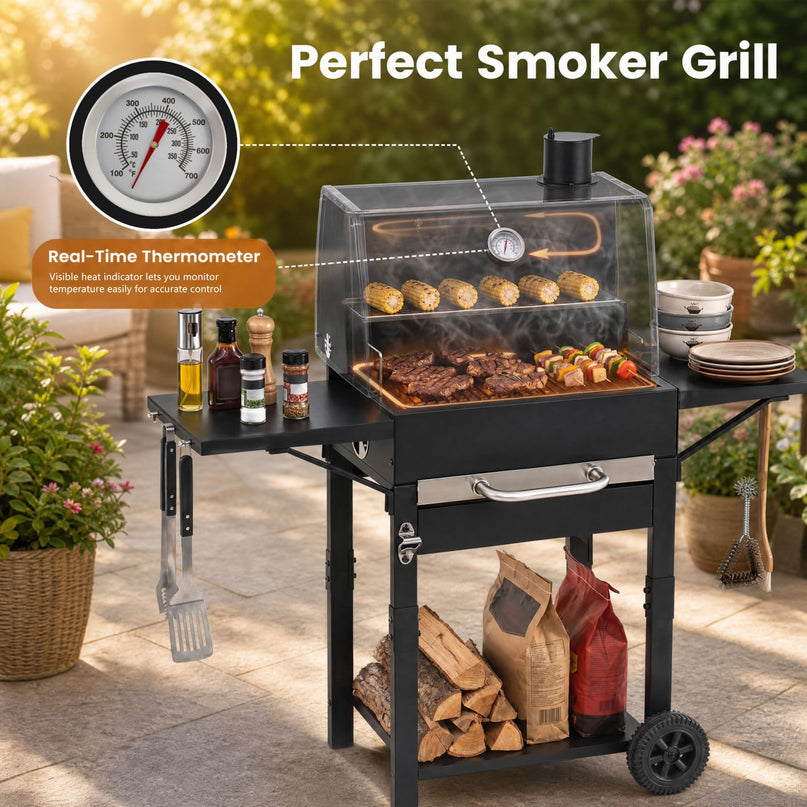 Giantex Charcoal Grill with 2 Side Tables for Backyard Picnic Party Camping