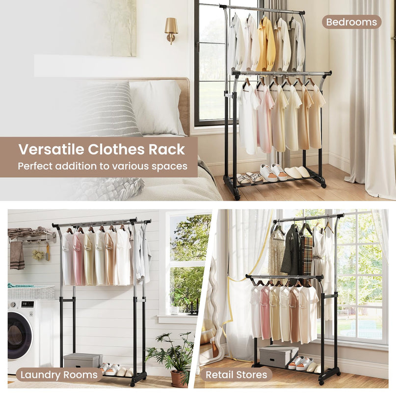 Giantex Portable Garment Clothes Rack with Adjustable Height & Wheels