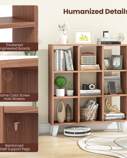 Giantex 9-Cube Open Bookcase, 3-Tier Freestanding Bookshelf with 4 Slanted Legs & 6 Removable Shelves