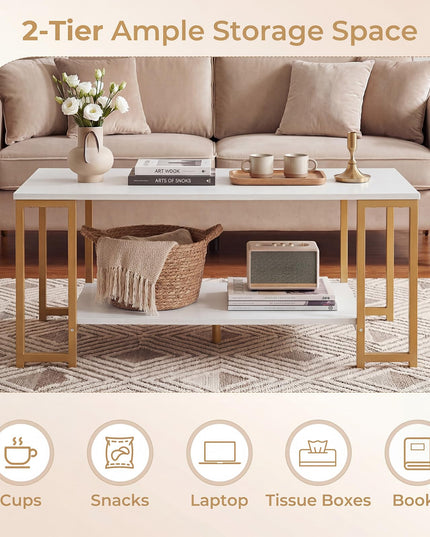Giantex 2-Tier Coffee Table with Storage with Heavy-Duty Metal Frame