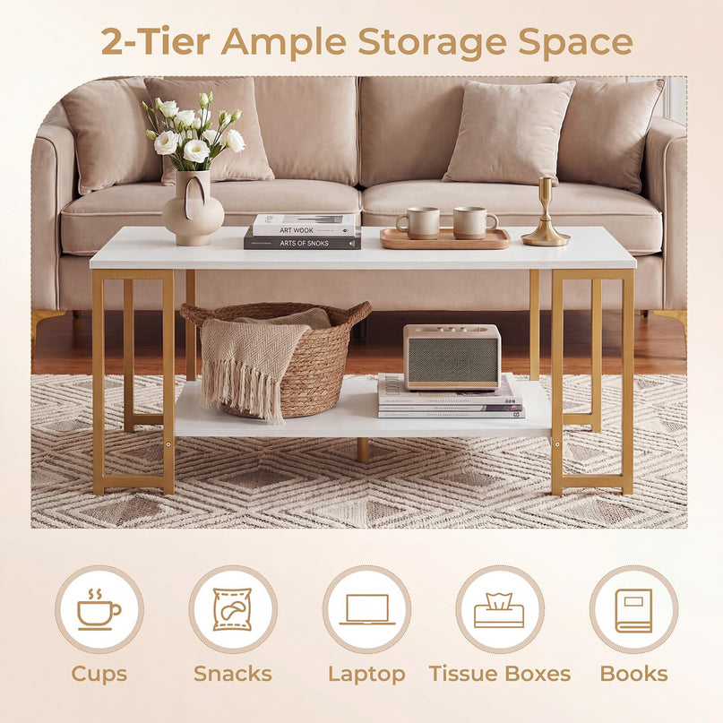 Giantex 2-Tier Coffee Table with Storage with Heavy-Duty Metal Frame