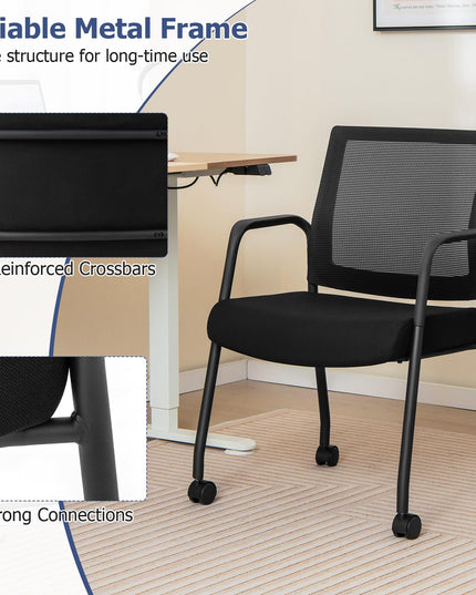 Giantex Waiting Room Chairs - Reception Chairs, Office Guest Chairs with Wheels, Metal Frame & Armrests