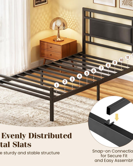 GIANTEX Twin Size Metal Bed Frame with Upholstered Headboard