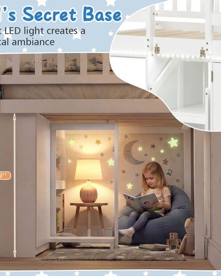 Lit bas surélevé Giantex une place avec lumières LED