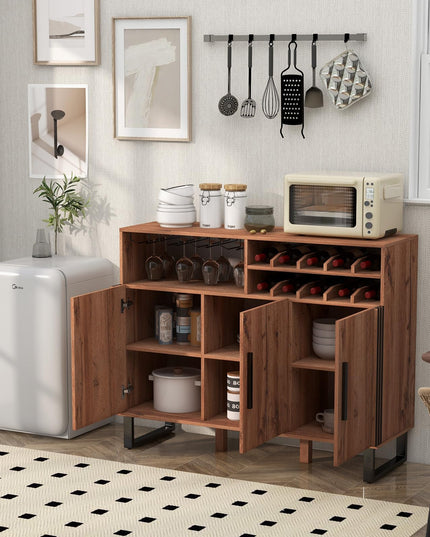 Giantex Wine Bar Cabinet, Buffet Sideboard with 3 Doors & Adjustable Shelves, Liquor Cabinet