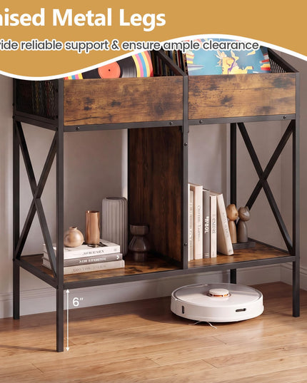 GIANTEX 2-Tier Record Player Stand Vinyl Record Storage