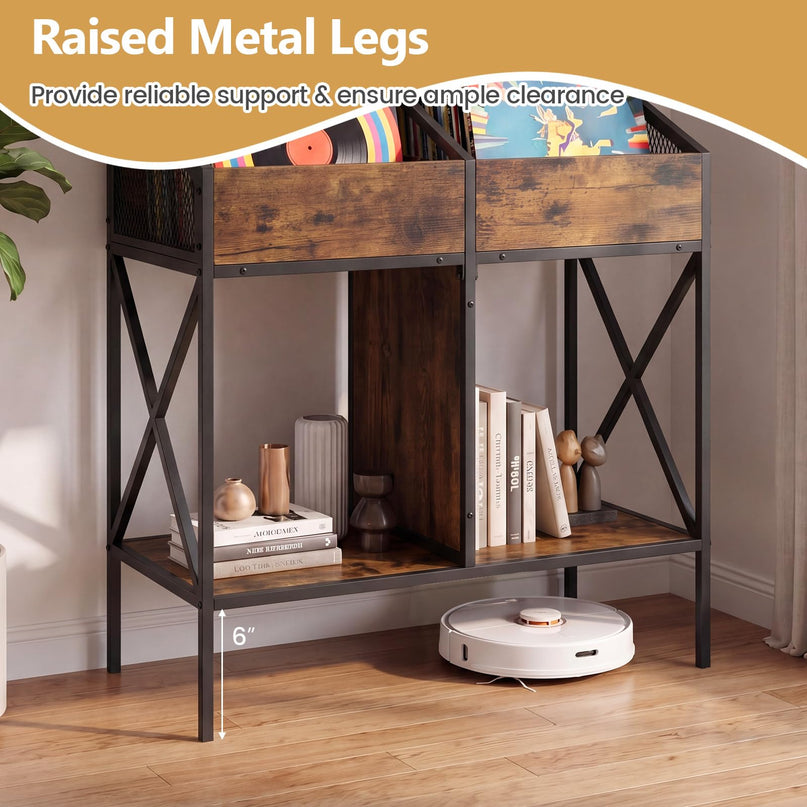 GIANTEX 2-Tier Record Player Stand Vinyl Record Storage