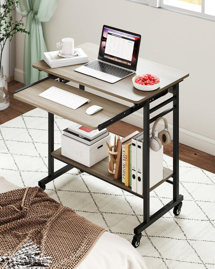 Giantex Rolling Computer Desk with Keyboard Tray & Wheels