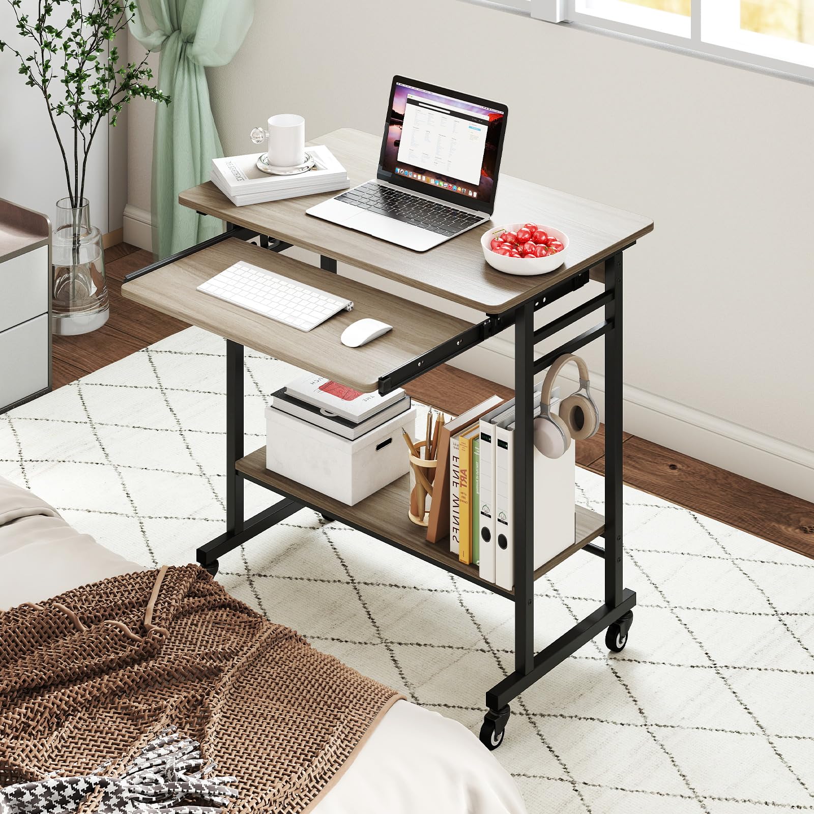 Giantex Rolling Computer Desk with Keyboard Tray & Wheels – GiantexCA