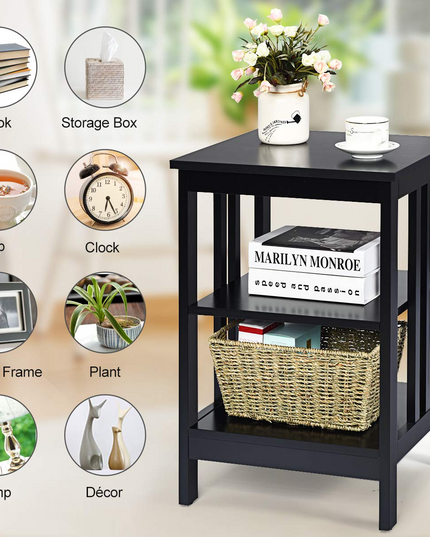 Giantex Nightstand 3-Tier Sofa Side Table W/Reinforced Bars and Stable Structure