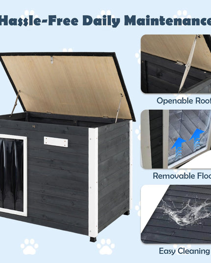 Giantex 34"/42.5" LWooden Dog House with Openable Asphalt Roof