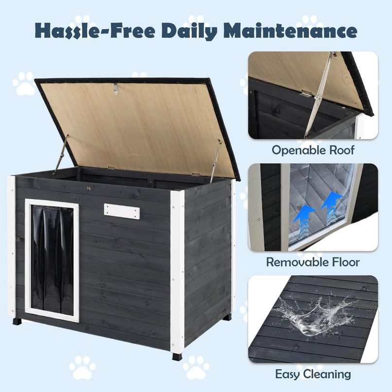 Giantex 34"/42.5" LWooden Dog House with Openable Asphalt Roof