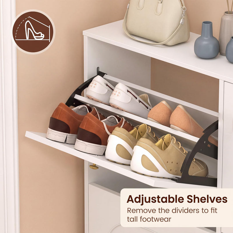 GIANTEX Modern Shoe Storage Cabinet with 4 Flip Drawers & Adjustable Shelf