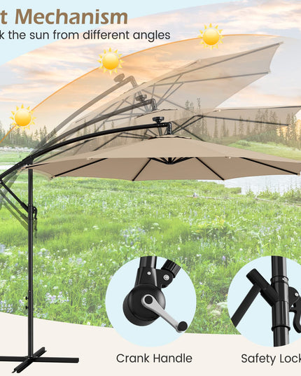 Giantex 10 ft Offset Patio Umbrella with 112 Solar Lights, Outdoor Cantilever Umbrellas with 8 Ribs