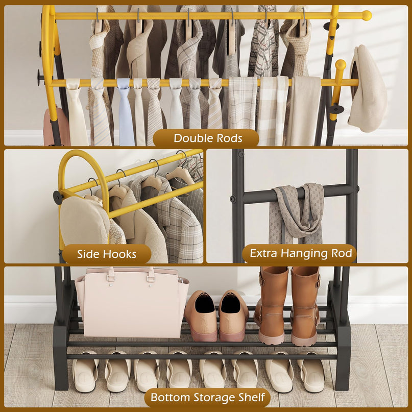 Giantex Double Rod Clothing Rack | Freestanding Clothes Rack with 5 Coat Hooks