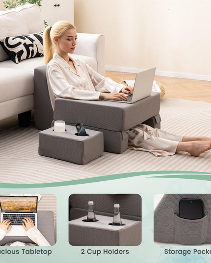 Giantex Reading Pillow with Back Arm Rest & Cup Holder for Adult